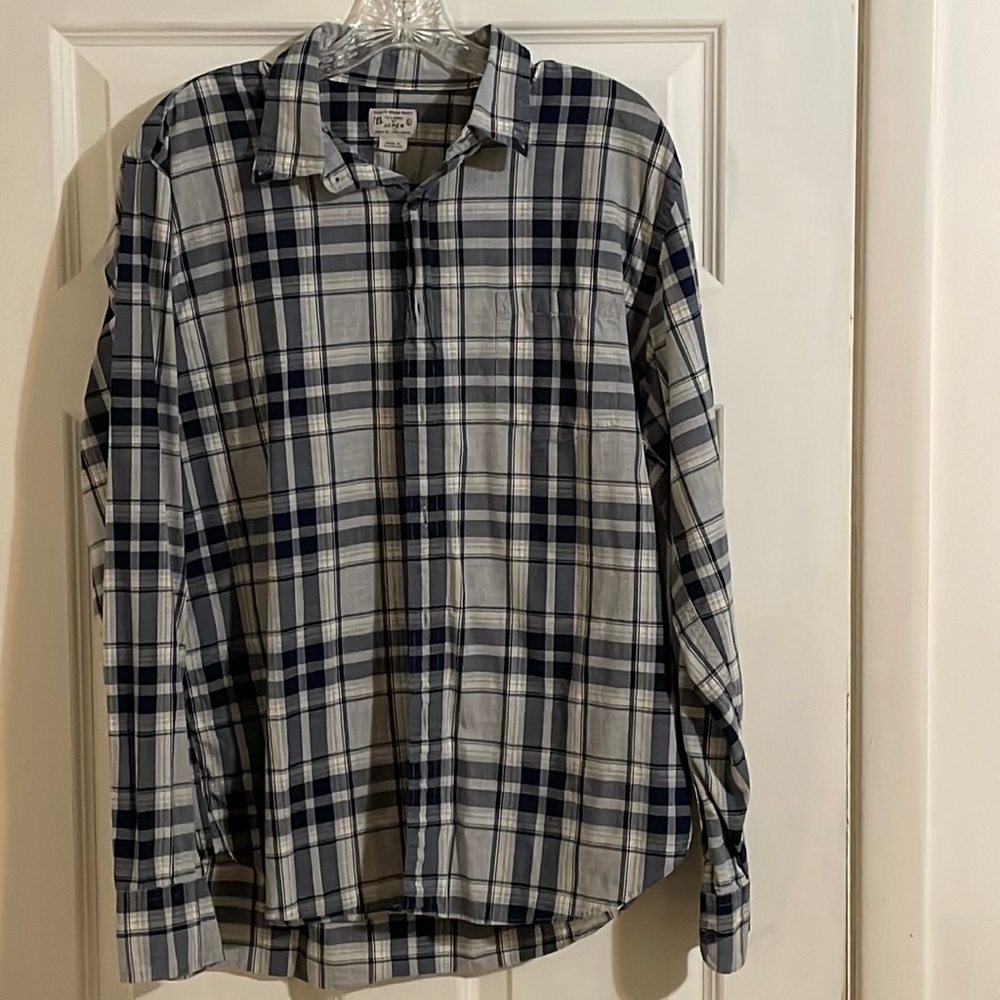 Men’s J.Crew Casual Button Down Shirt, Large,Navy Blue/White